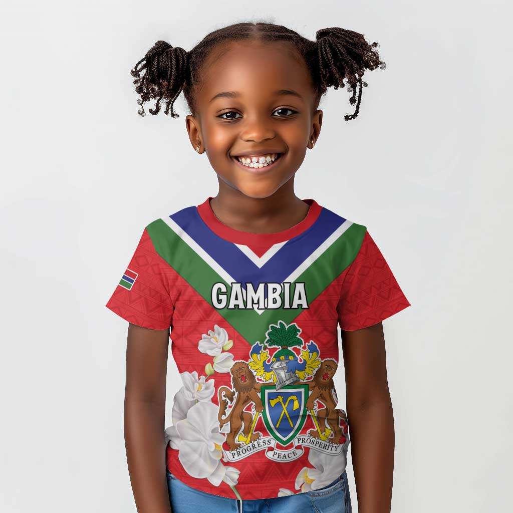 Personalized Gambia Kid T shirt Coat Of Arms - African Pattern