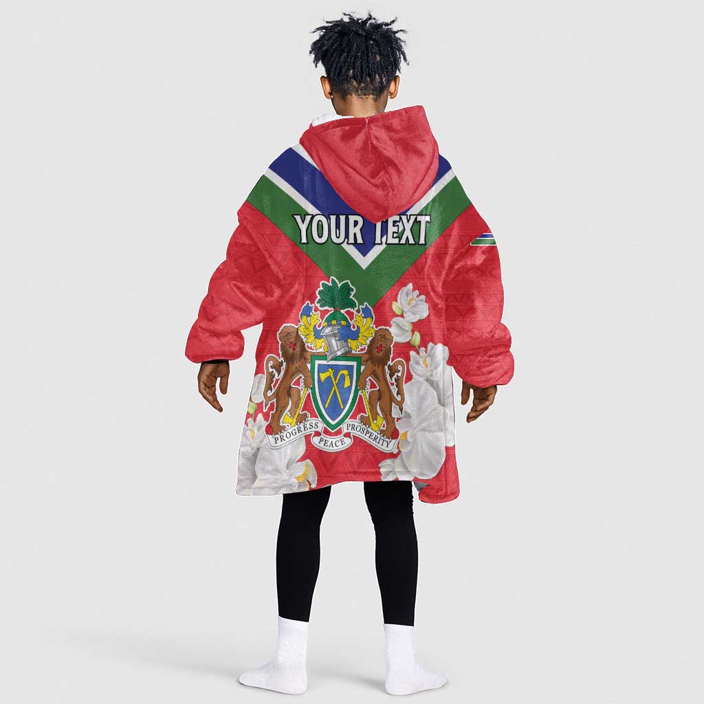 Personalized Gambia Kid Wearable Blanket Hoodie Coat Of Arms - African Pattern