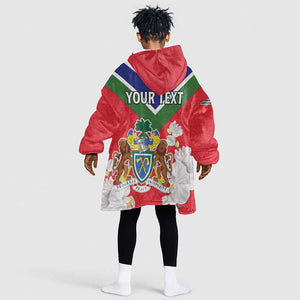 Personalized Gambia Kid Wearable Blanket Hoodie Coat Of Arms - African Pattern