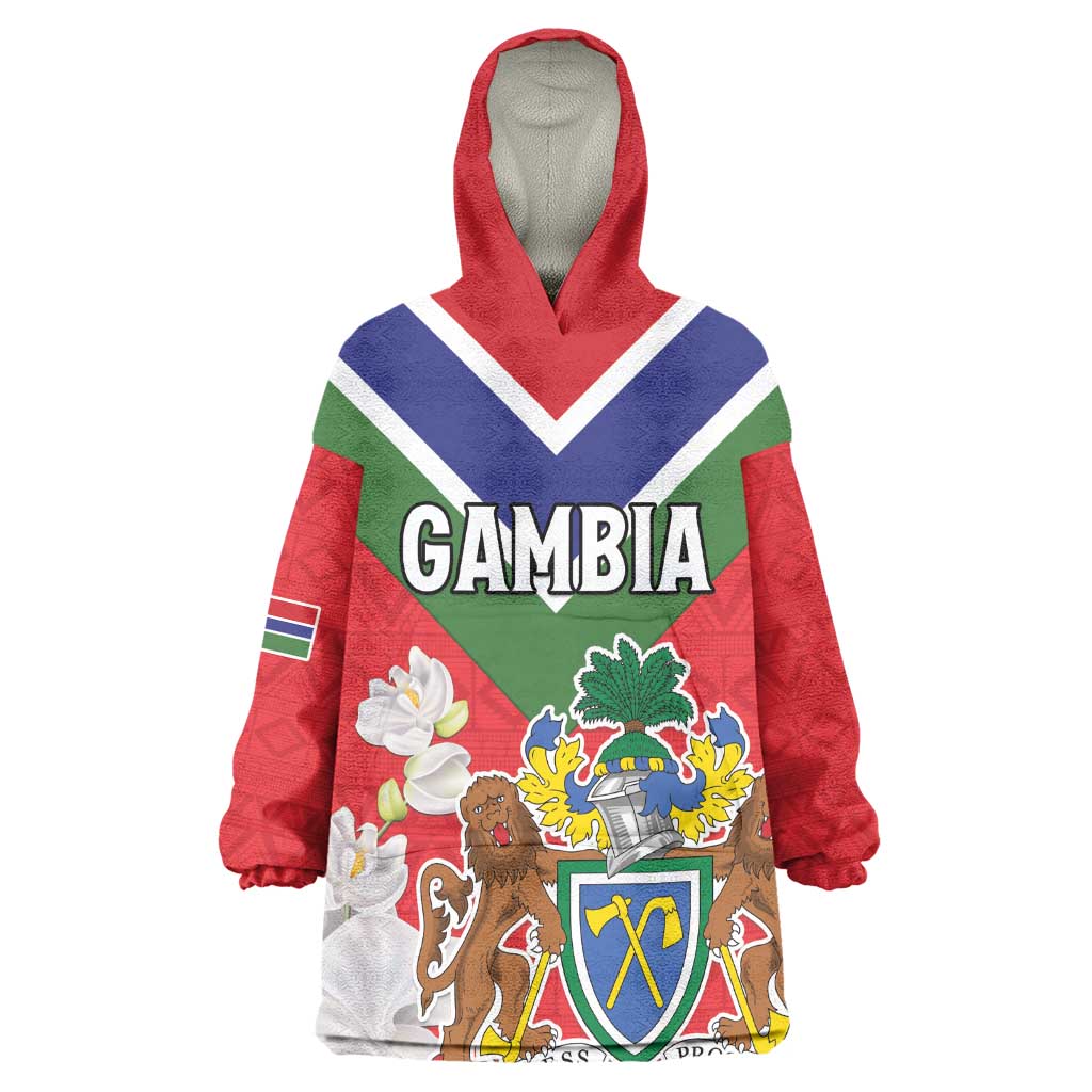 Personalized Gambia Kid Wearable Blanket Hoodie Coat Of Arms - African Pattern