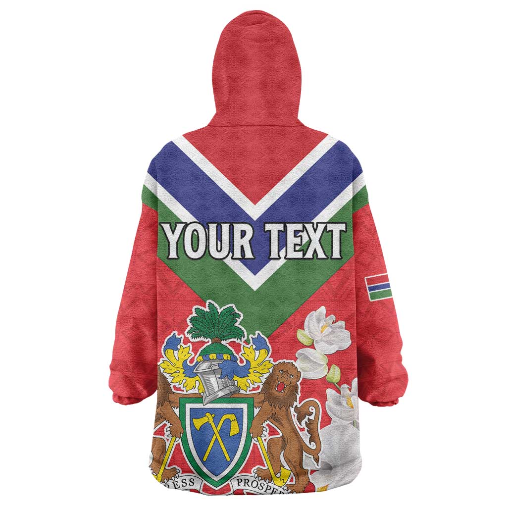 Personalized Gambia Kid Wearable Blanket Hoodie Coat Of Arms - African Pattern