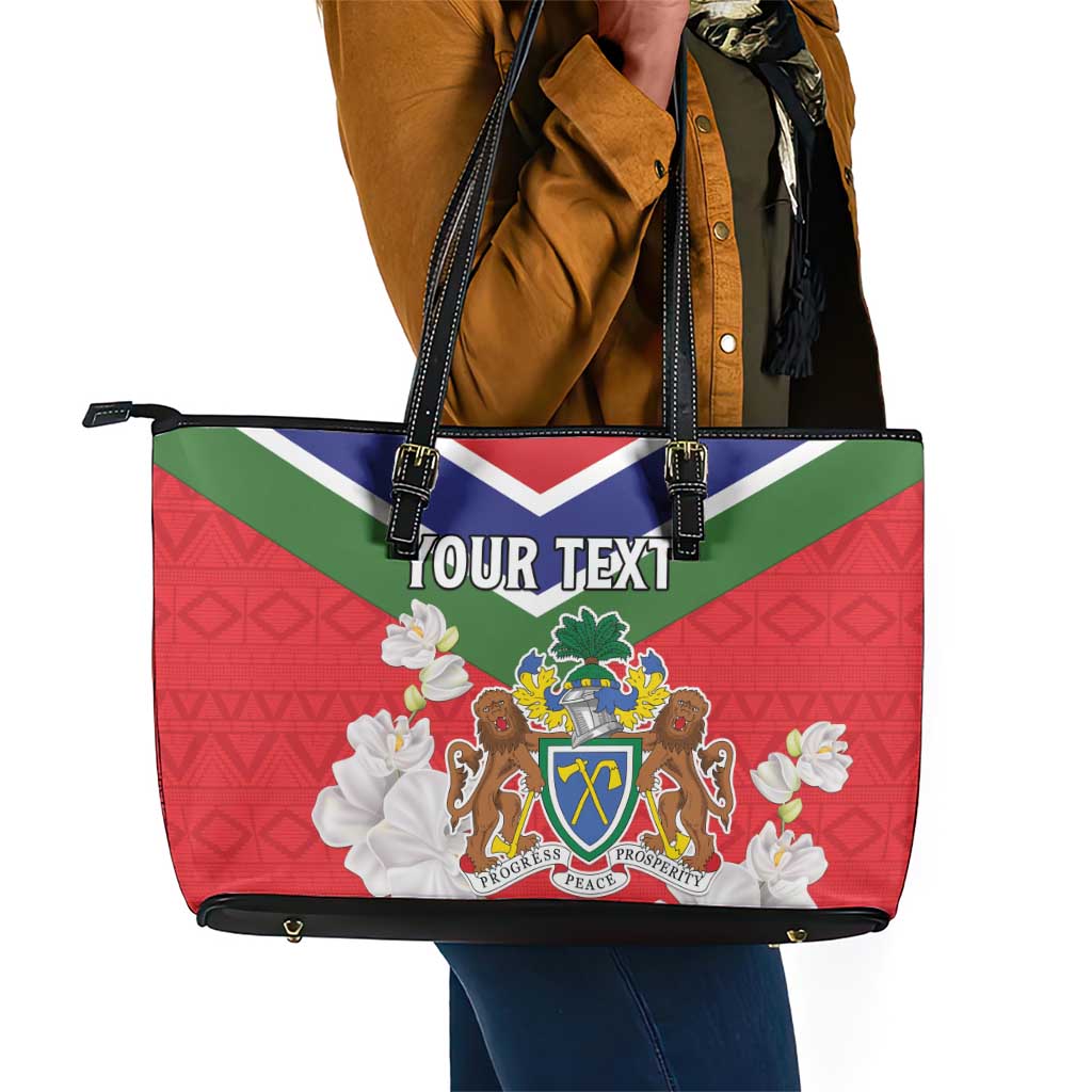 Personalized Gambia Leather Tote Bag Coat Of Arms - African Pattern