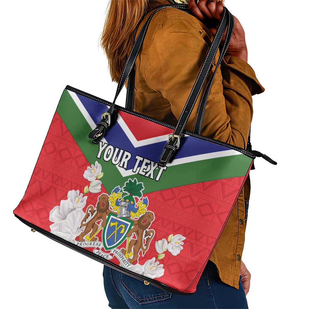 Personalized Gambia Leather Tote Bag Coat Of Arms - African Pattern