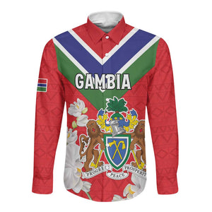 Personalized Gambia Long Sleeve Button Shirt Coat Of Arms - African Pattern
