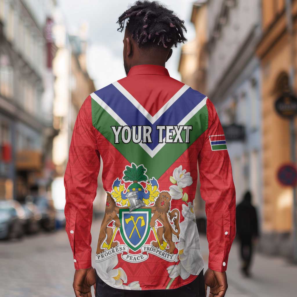 Personalized Gambia Long Sleeve Button Shirt Coat Of Arms - African Pattern