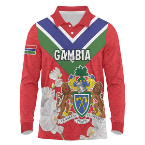 Personalized Gambia Long Sleeve Polo Shirt Coat Of Arms - African Pattern