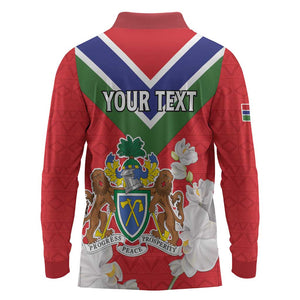 Personalized Gambia Long Sleeve Polo Shirt Coat Of Arms - African Pattern