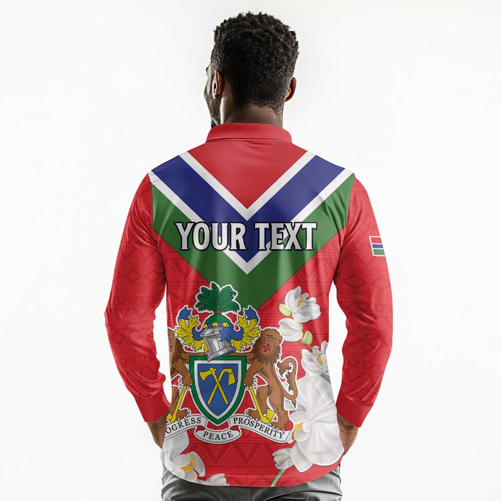 Personalized Gambia Long Sleeve Polo Shirt Coat Of Arms - African Pattern