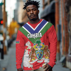 Personalized Gambia Long Sleeve Shirt Coat Of Arms - African Pattern