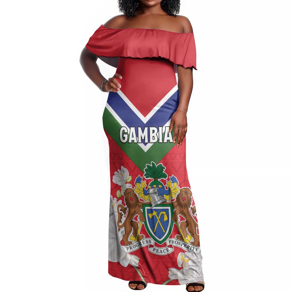 Personalized Gambia Off Shoulder Maxi Dress Coat Of Arms - African Pattern