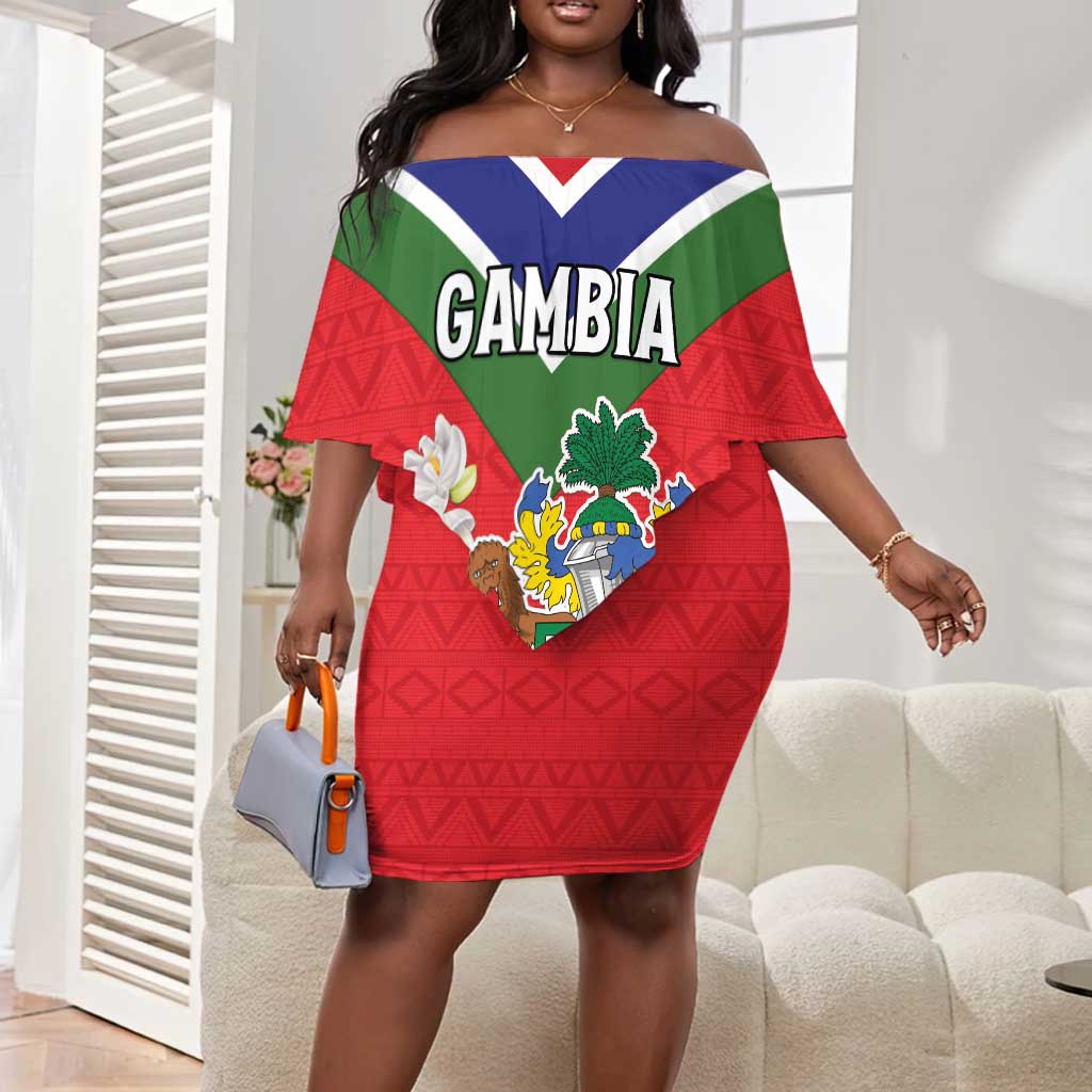 Personalized Gambia Off Shoulder Short Dress Coat Of Arms - African Pattern