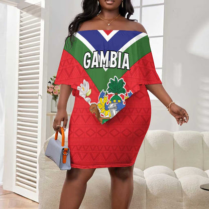 Personalized Gambia Off Shoulder Short Dress Coat Of Arms - African Pattern