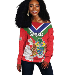 Personalized Gambia Off Shoulder Sweater Coat Of Arms - African Pattern