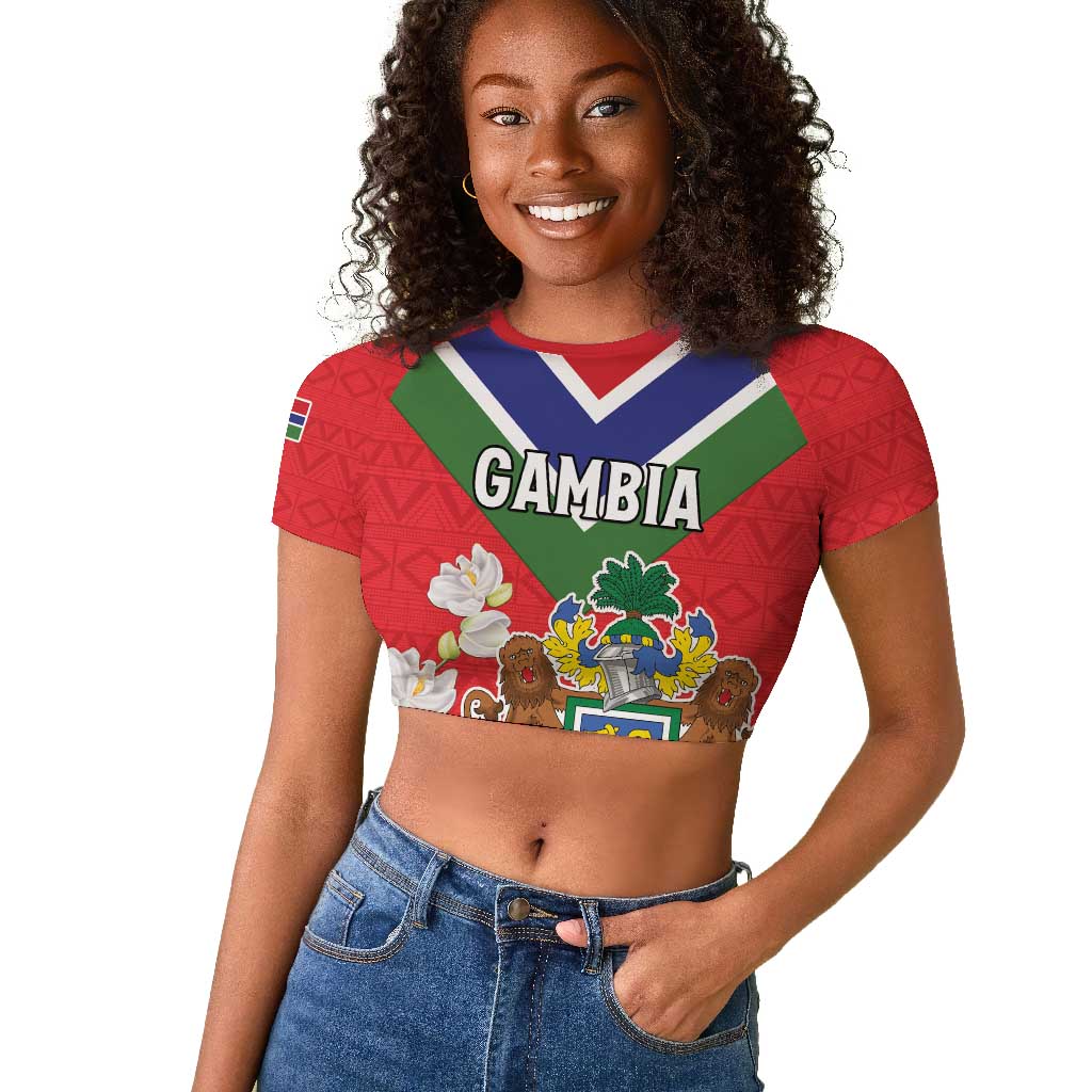 Personalized Gambia Raglan Cropped T shirt Coat Of Arms - African Pattern