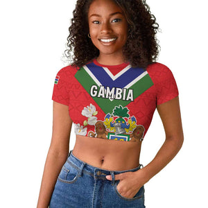 Personalized Gambia Raglan Cropped T shirt Coat Of Arms - African Pattern
