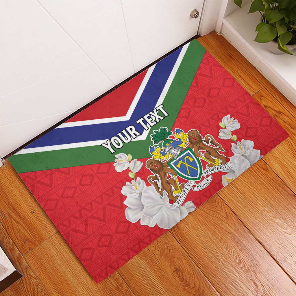 Personalized Gambia Rubber Doormat Coat Of Arms - African Pattern