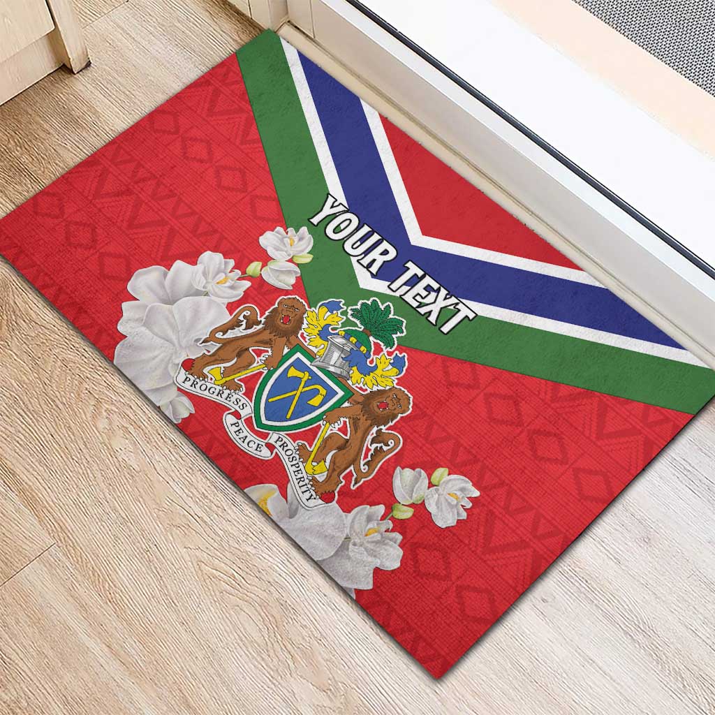 Personalized Gambia Rubber Doormat Coat Of Arms - African Pattern