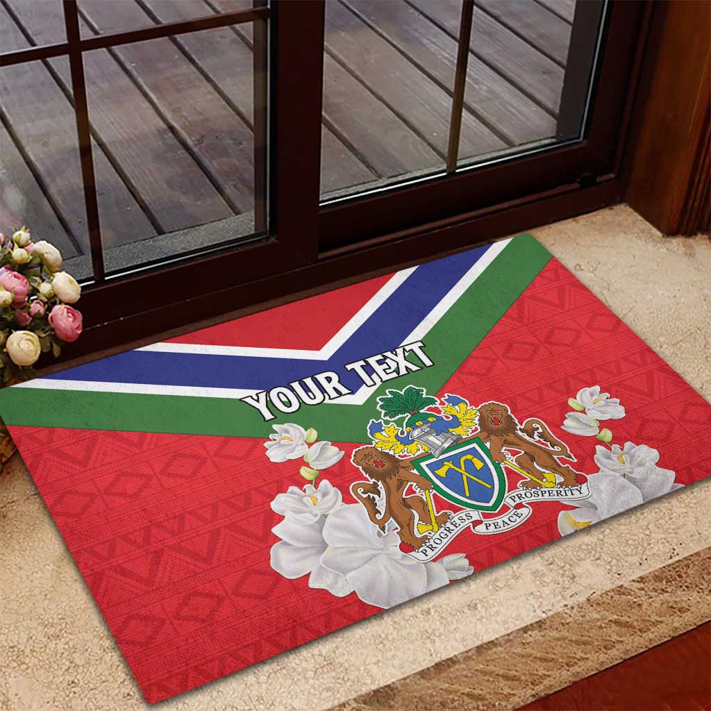 Personalized Gambia Rubber Doormat Coat Of Arms - African Pattern