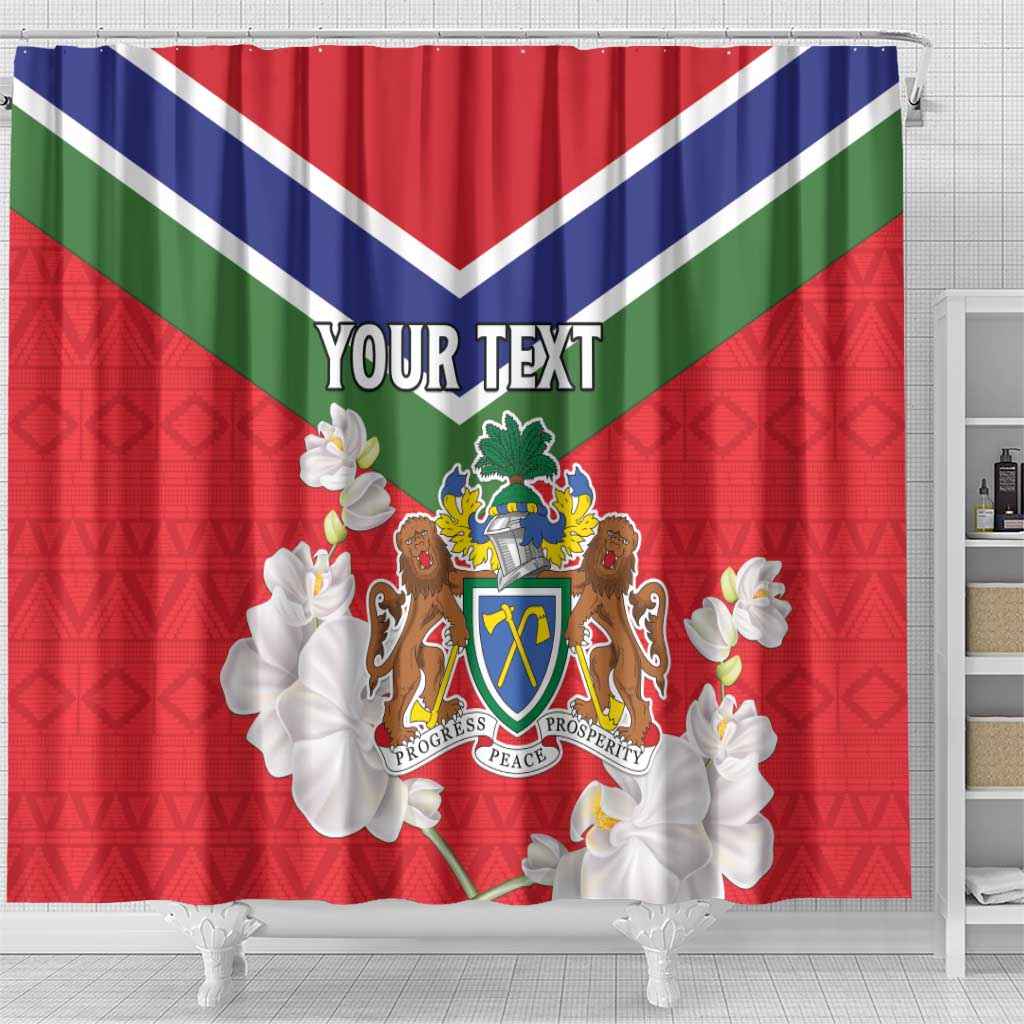 Personalized Gambia Shower Curtain Coat Of Arms - African Pattern