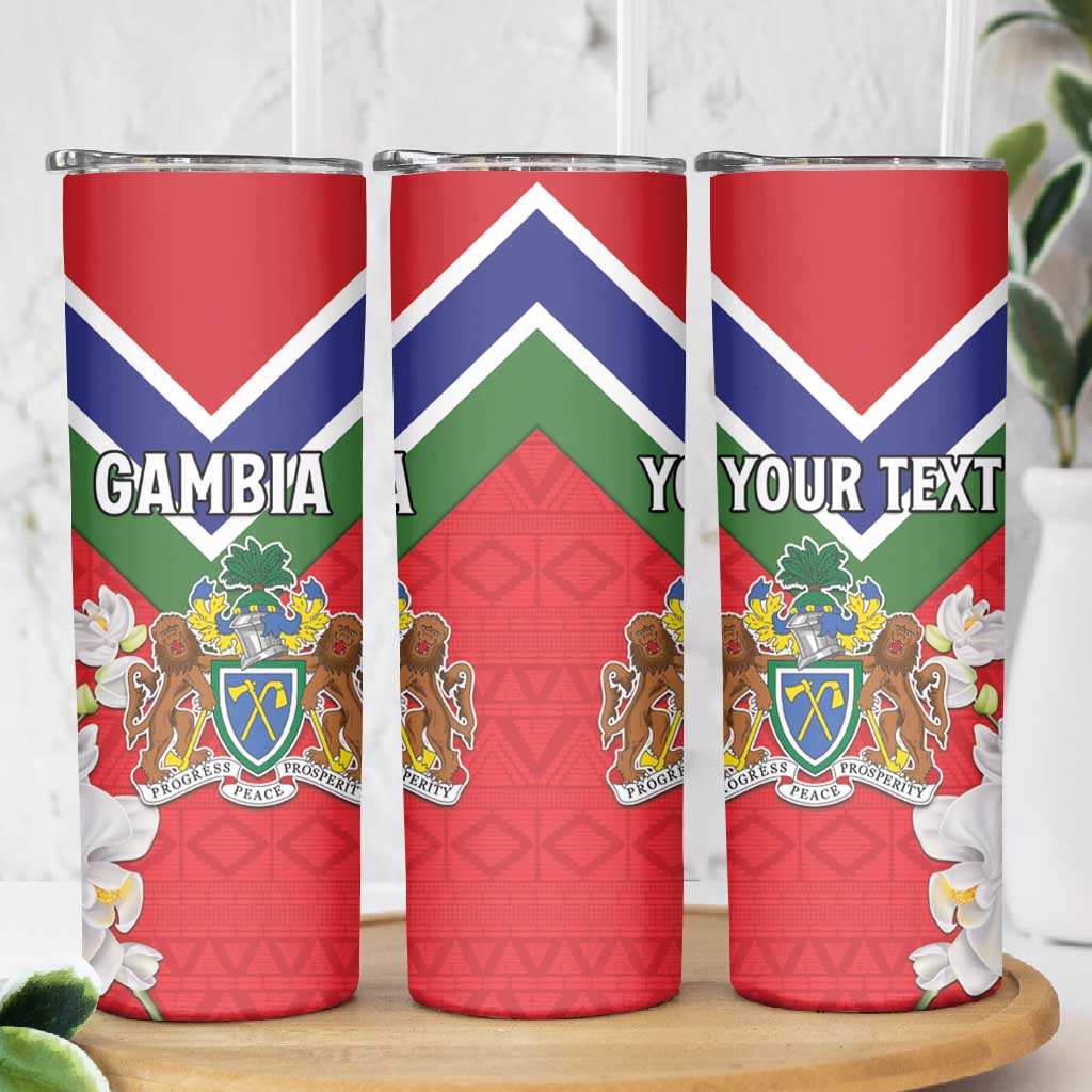 Personalized Gambia Skinny Tumbler Coat Of Arms - African Pattern