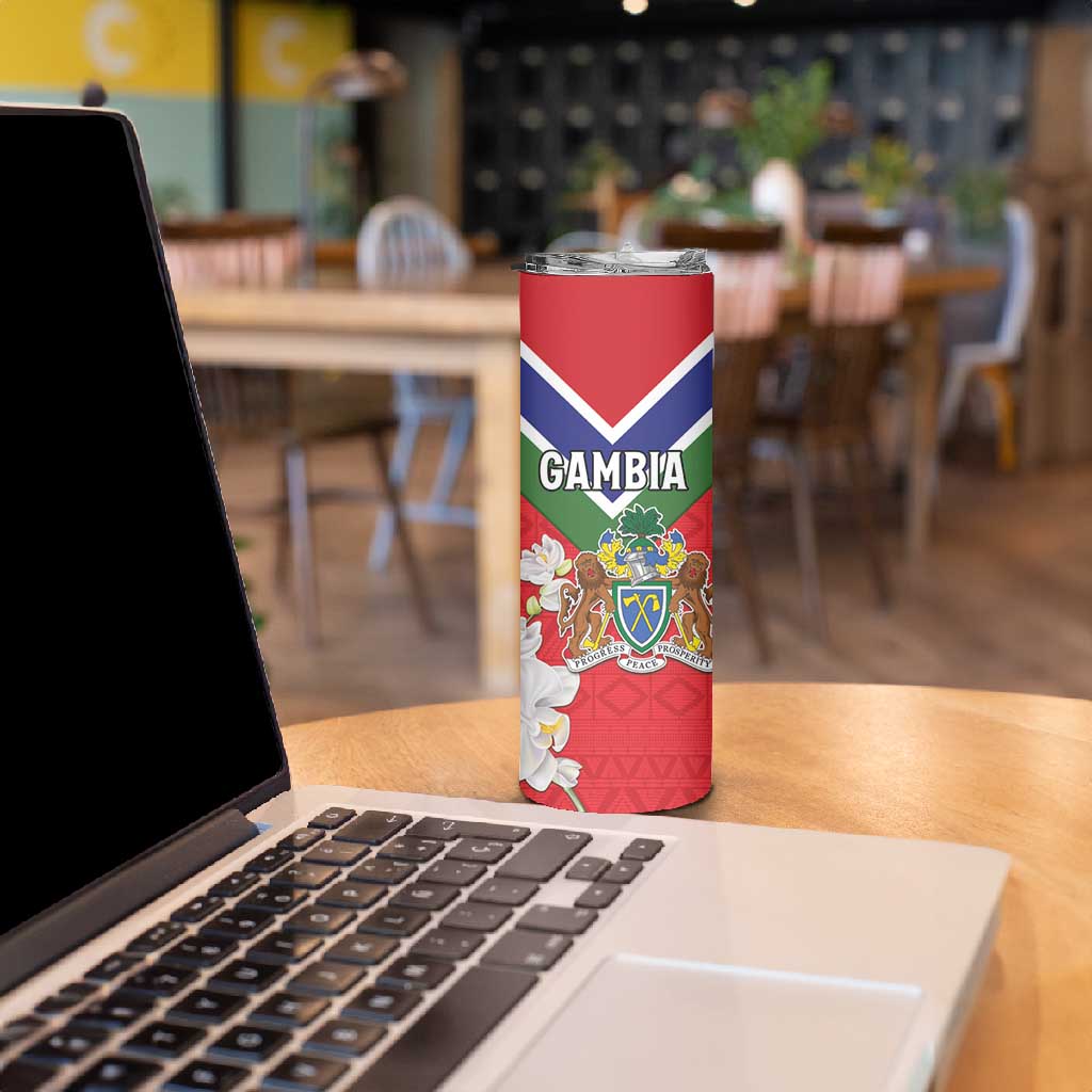 Personalized Gambia Skinny Tumbler Coat Of Arms - African Pattern