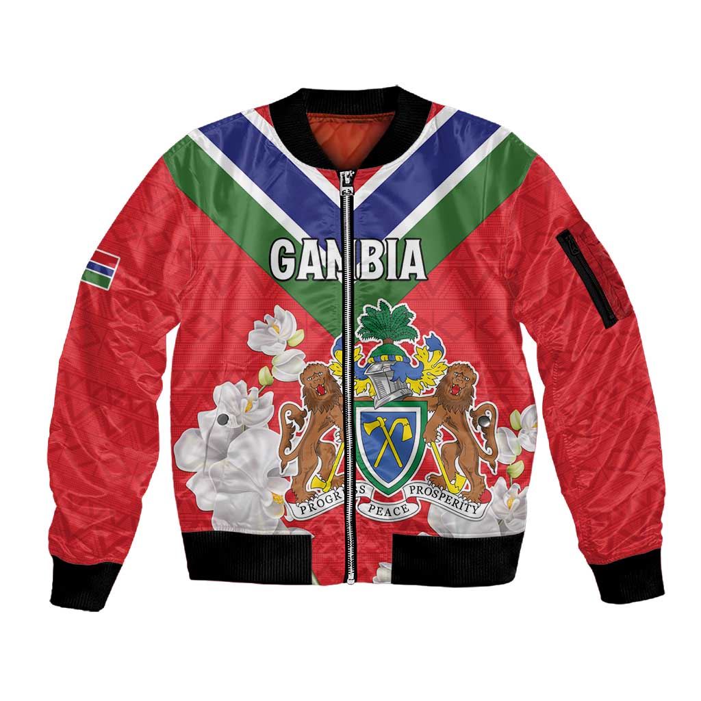 Personalized Gambia Sleeve Zip Bomber Jacket Coat Of Arms - African Pattern