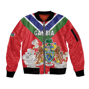 Personalized Gambia Sleeve Zip Bomber Jacket Coat Of Arms - African Pattern