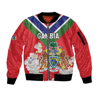 Personalized Gambia Sleeve Zip Bomber Jacket Coat Of Arms - African Pattern