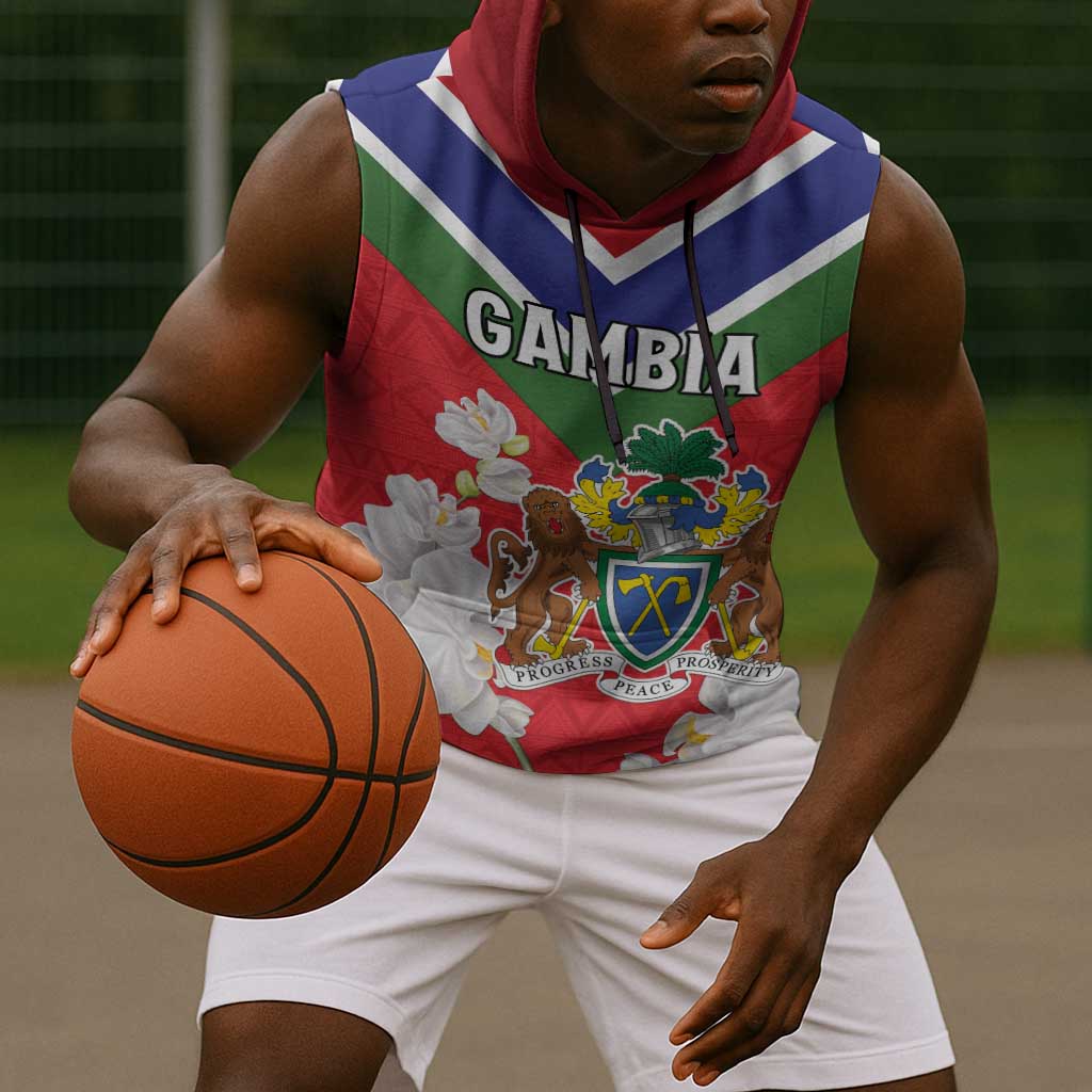 Personalized Gambia Sleeveless Hoodie Coat Of Arms - African Pattern - African Pride