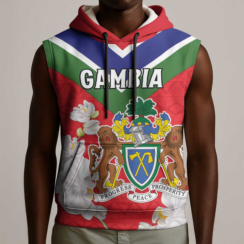 Personalized Gambia Sleeveless Hoodie Coat Of Arms - African Pattern - African Pride