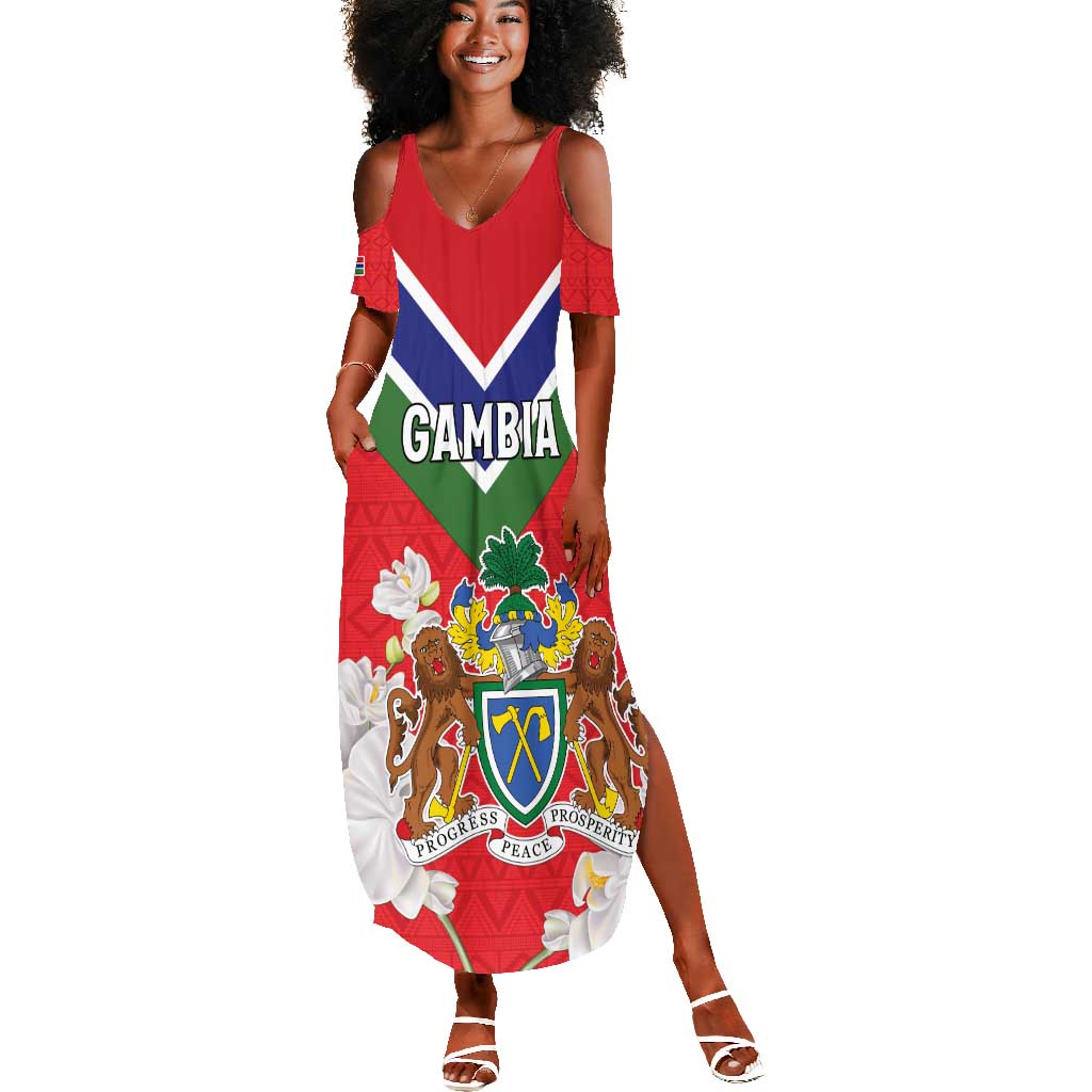 Personalized Gambia Summer Maxi Dress Coat Of Arms - African Pattern