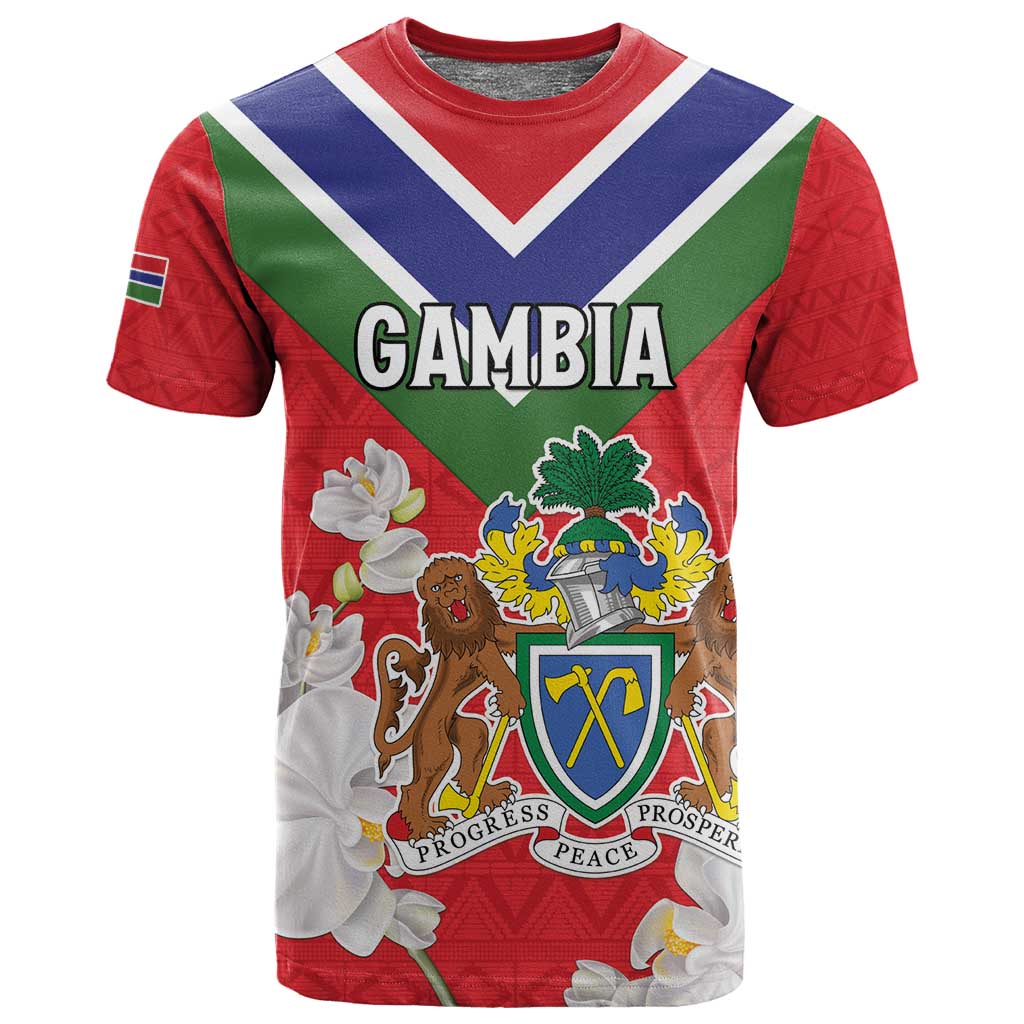 Personalized Gambia T shirt Coat Of Arms - African Pattern