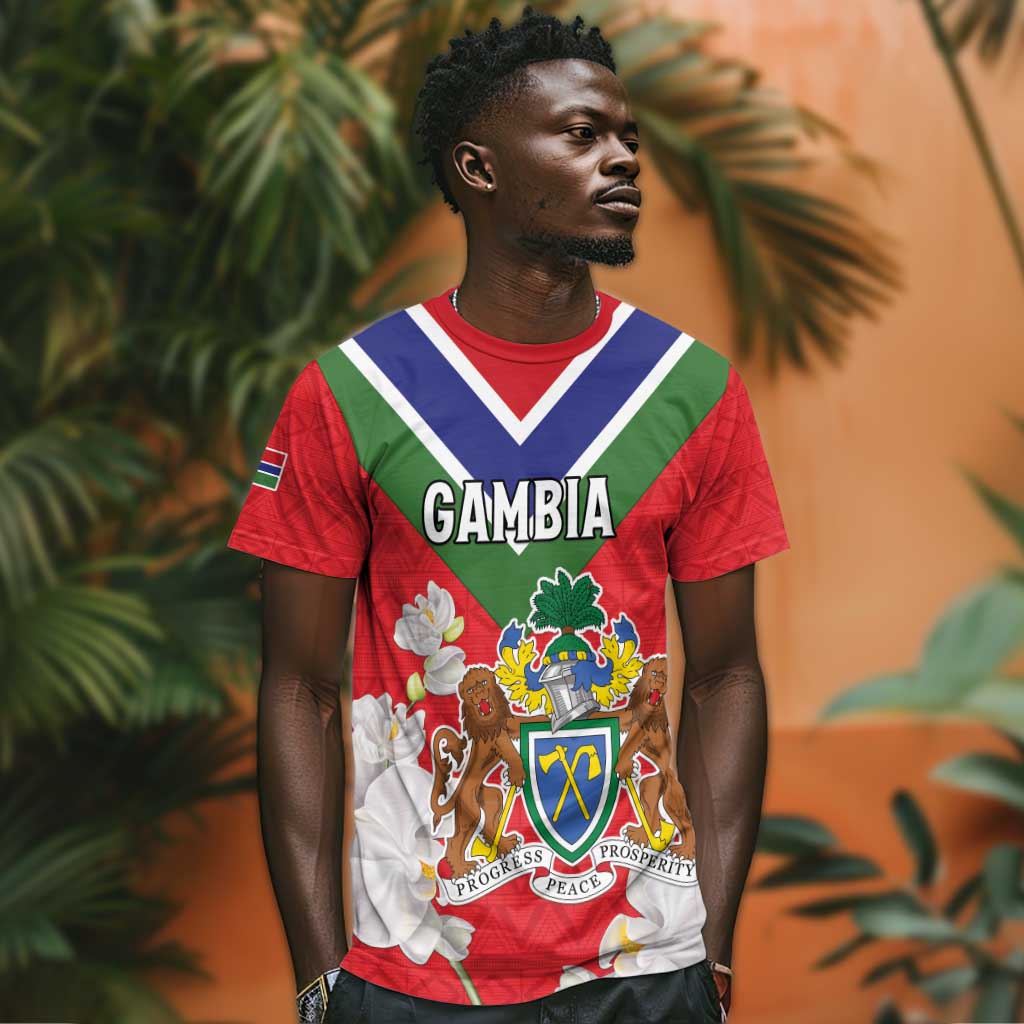 Personalized Gambia T shirt Coat Of Arms - African Pattern