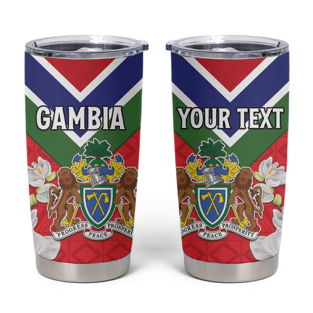 Personalized Gambia Tumbler Cup Coat Of Arms - African Pattern
