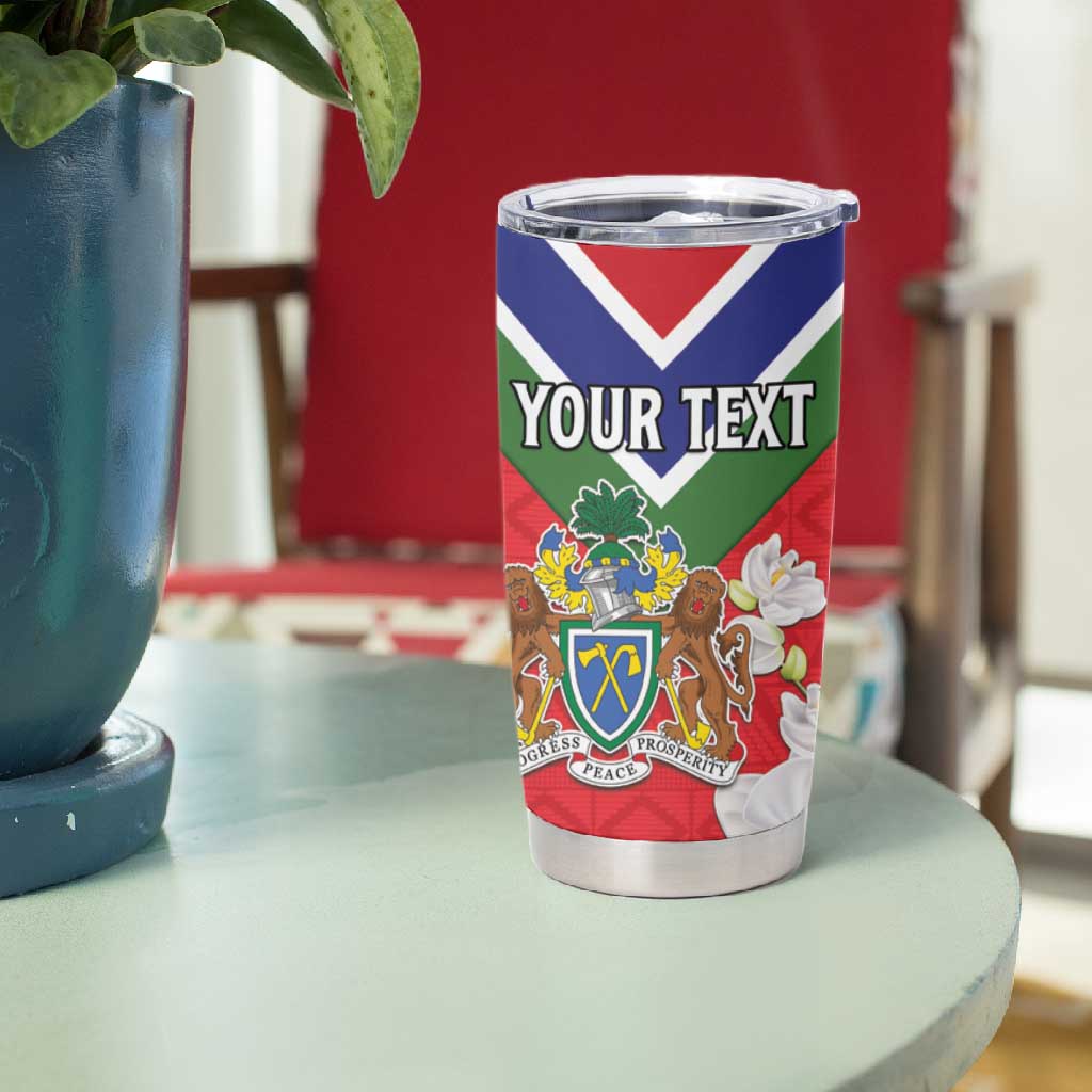 Personalized Gambia Tumbler Cup Coat Of Arms - African Pattern