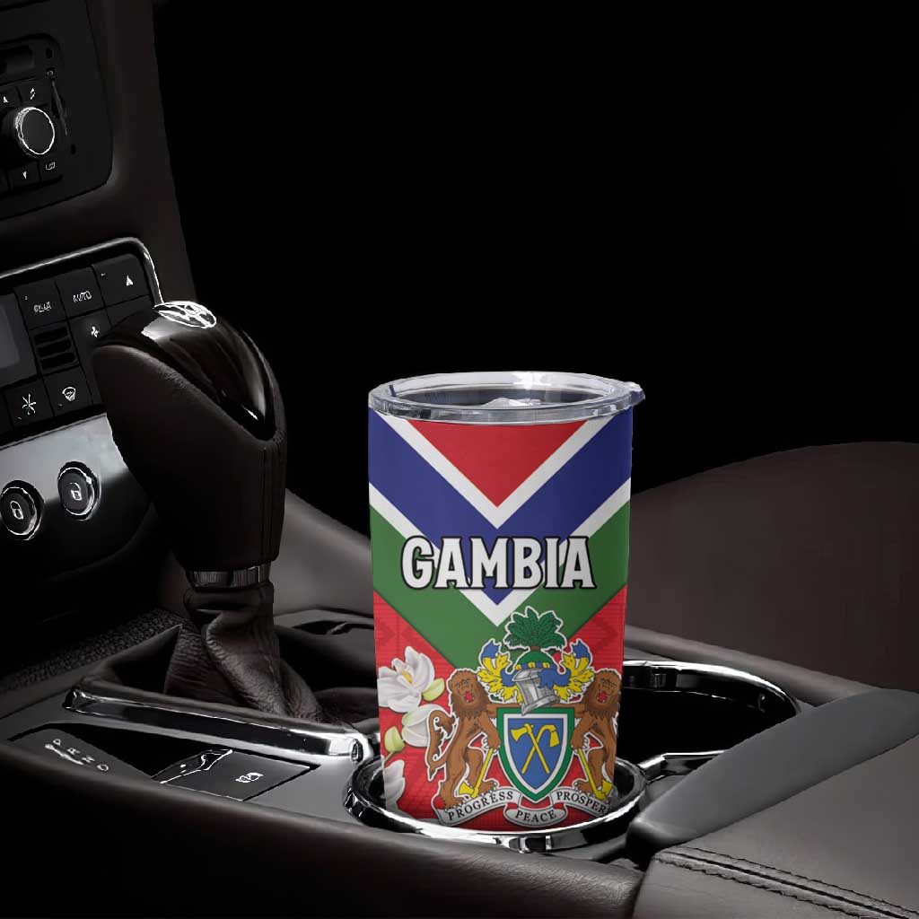 Personalized Gambia Tumbler Cup Coat Of Arms - African Pattern
