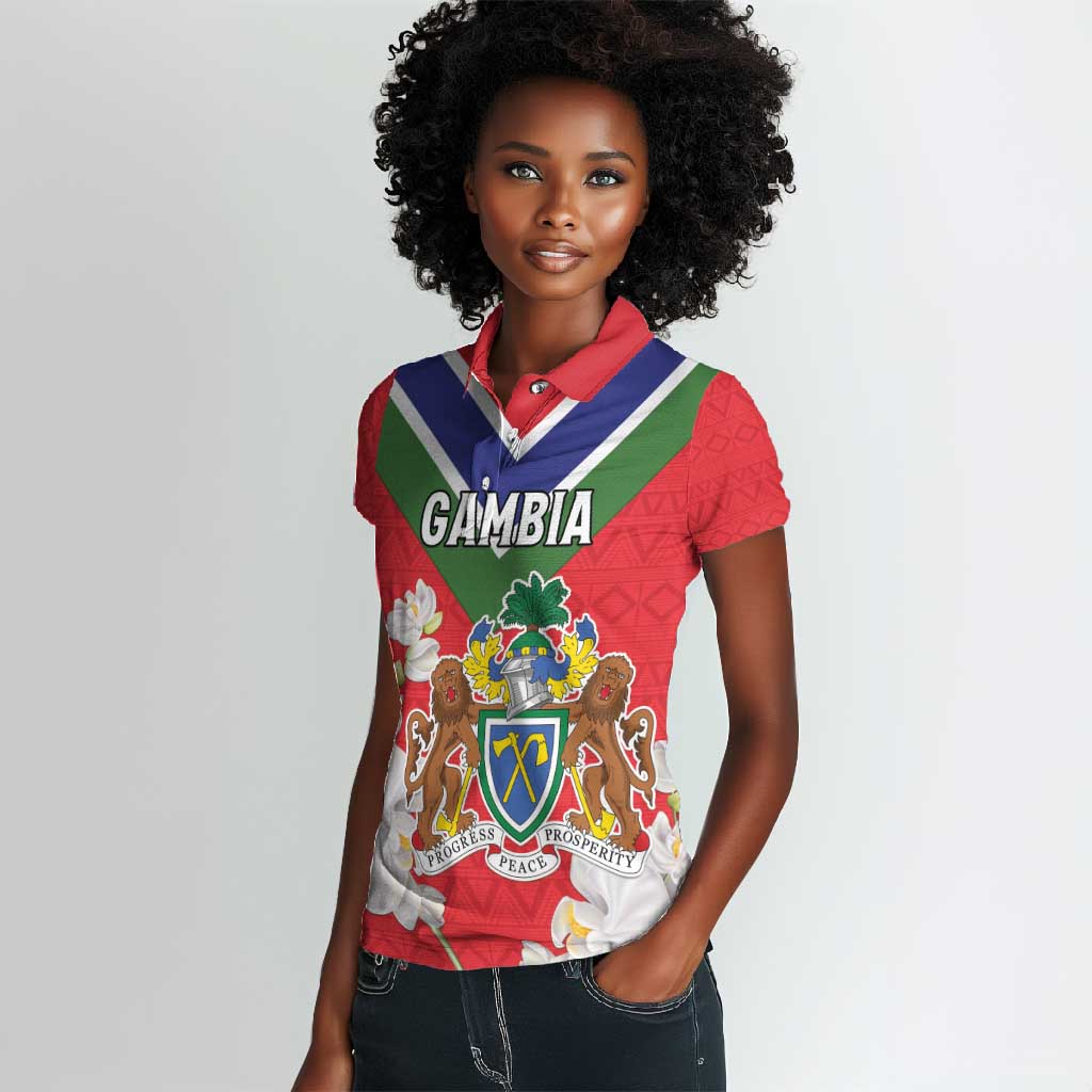 Personalized Gambia Women Polo Shirt Coat Of Arms - African Pattern