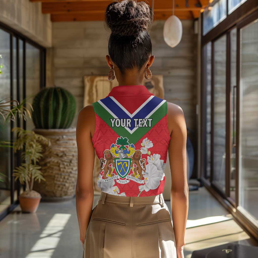 Personalized Gambia Women Sleeveless Polo Shirt Coat Of Arms - African Pattern