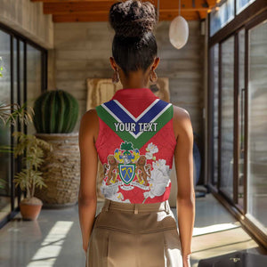 Personalized Gambia Women Sleeveless Polo Shirt Coat Of Arms - African Pattern