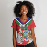 Personalized Gambia Women V-Neck T-Shirt Coat Of Arms - African Pattern