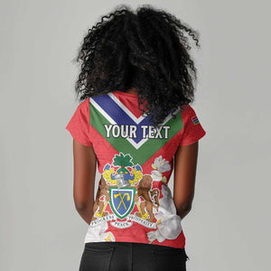 Personalized Gambia Women V-Neck T-Shirt Coat Of Arms - African Pattern