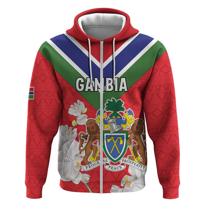 Personalized Gambia Zip Hoodie Coat Of Arms - African Pattern