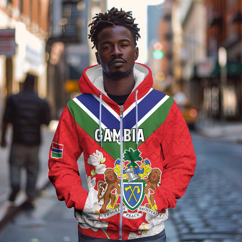Personalized Gambia Zip Hoodie Coat Of Arms - African Pattern