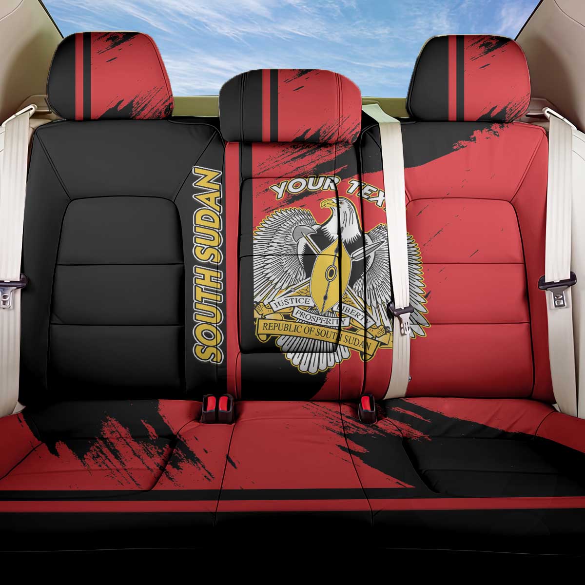 Personalized South Sudan With Coat Of Arms Back Car Seat Cover Sporty Style