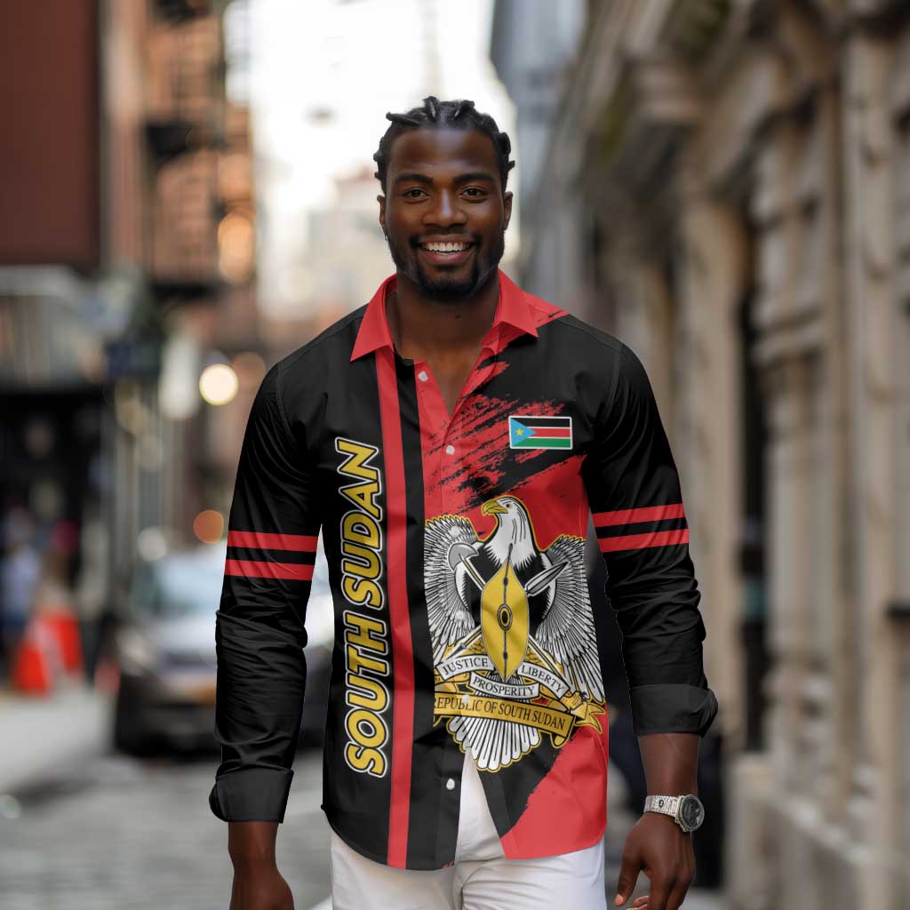 Personalized South Sudan With Coat Of Arms Long Sleeve Button Shirt Sporty Style