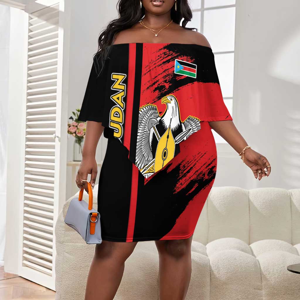 Personalized South Sudan With Coat Of Arms Off Shoulder Short Dress Sporty Style