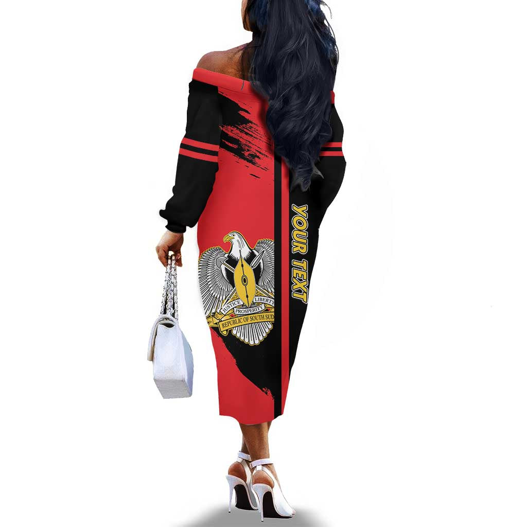 Personalized South Sudan With Coat Of Arms Off The Shoulder Long Sleeve Dress Sporty Style