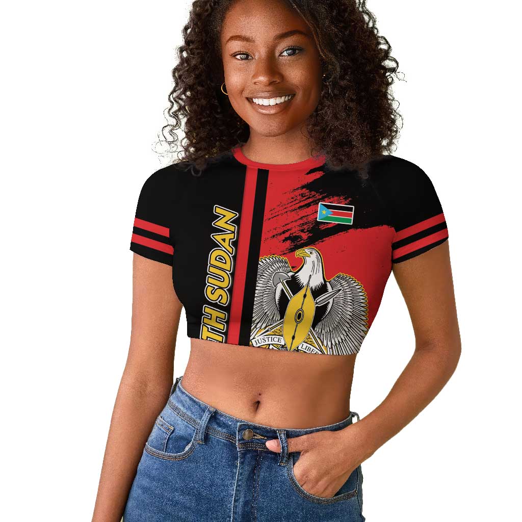 Personalized South Sudan With Coat Of Arms Raglan Cropped T shirt Sporty Style