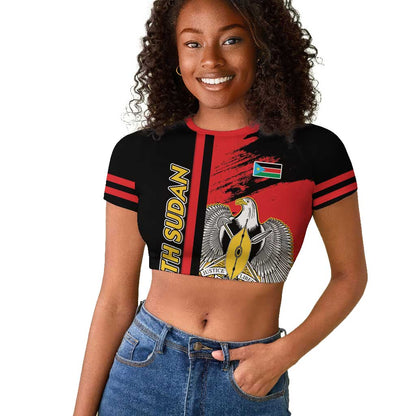 Personalized South Sudan With Coat Of Arms Raglan Cropped T shirt Sporty Style
