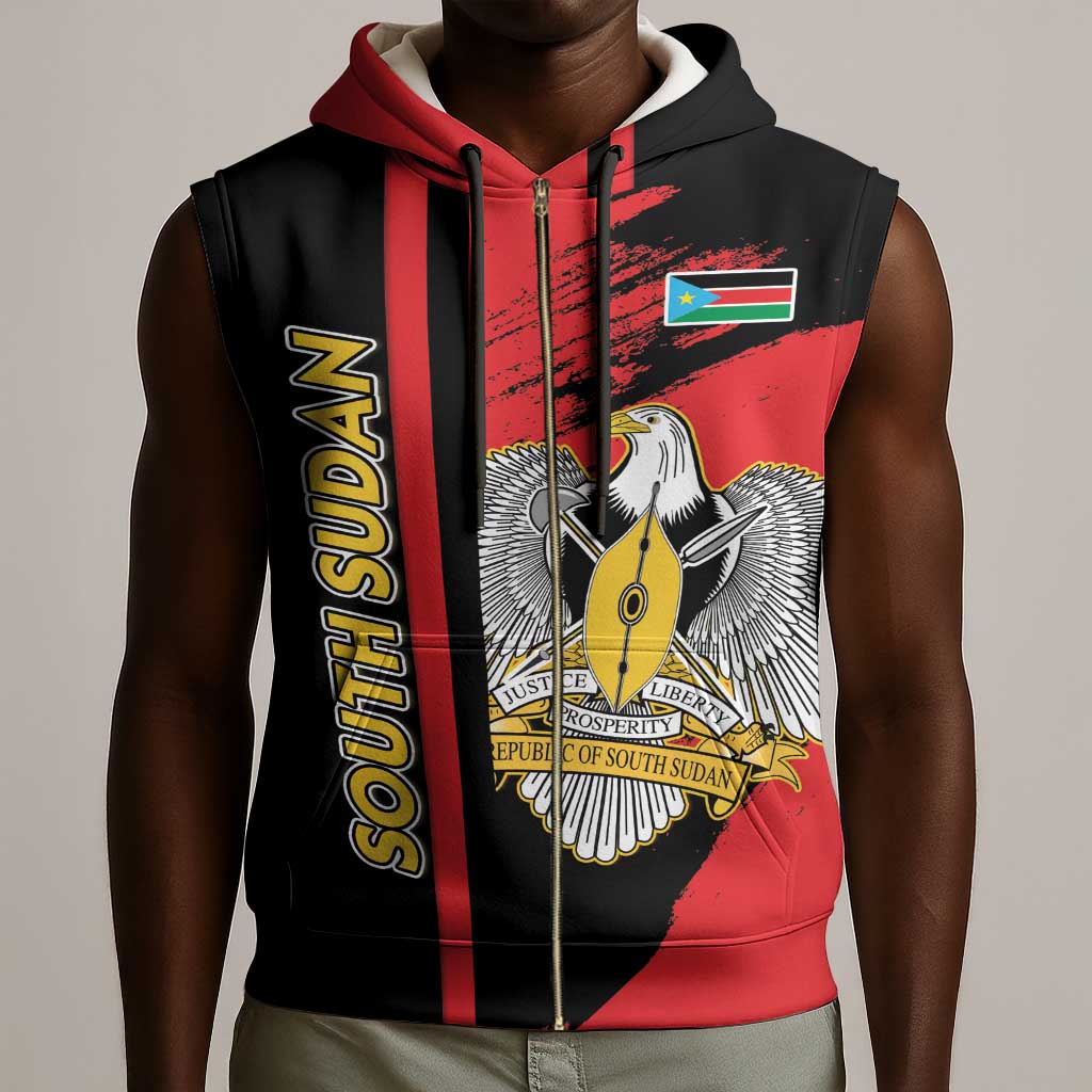 Personalized South Sudan With Coat Of Arms Sleeveless Zip Hoodie Sporty Style - African Pride